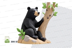 Black bear climbing tree with green leaves clipart png Product Image 1