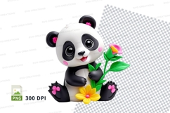 Cute panda clipart holding flower bouquet illustration Product Image 1