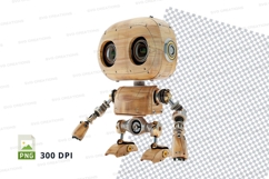 Wooden robot clipart png isolated cute character design Product Image 1
