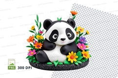Cute panda clipart with colorful flowers isolated on transpa Product Image 1