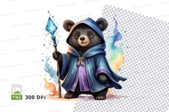 Cute winter bear clipart holding ice wand in snowflakes PNG Product Image 1
