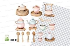 Gold tea set clipart isolated on transparent background 300d Product Image 1