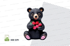 Cute black bear holding red roses clipart png transparent Product Image 1