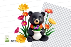 Cute bear holding flowers clipart transparent background Product Image 1