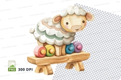 Cute sheep clipart on wooden stool with colorful macarons Product Image 1