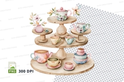 Floral teacup set clipart png pastel tiered display Product Image 1