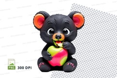 Cute black teddy bear eating watermelon clipart PNG Product Image 1
