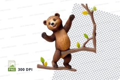 Cute brown teddy bear climbing tree clipart png Product Image 1