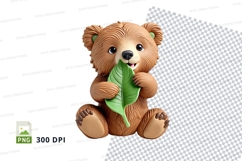 Cute brown teddy bear holding green leaf clipart PNG Product Image 1