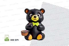 Cute black bear holding honey jar clipart png illustration Product Image 1