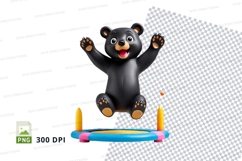 Cute black bear clipart jumping on skateboard 300 DPI PNG Product Image 1