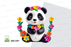 Cute panda clipart with floral crown and flowers PNG 300 DPI Product Image 1