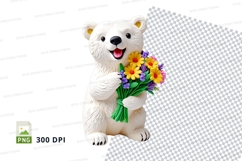 Cute polar bear holding colorful flowers clipart PNG Product Image 1
