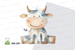 Cartoon cow sitting cute blue pattern clipart PNG Product Image 1
