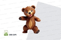 Cute brown teddy bear clipart waving isolated on white backg Product Image 1