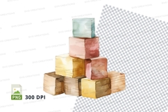 3D gold pink wooden blocks stack clipart transparent backgro Product Image 1