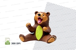 Cute brown teddy bear holding green frisbee clipart PNG Product Image 1