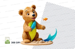 Cute teddy bear fishing clipart png transparent background Product Image 1
