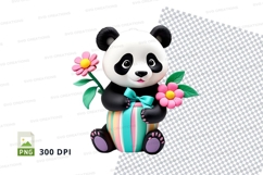 Cute panda clipart holding flowers in vibrant colors PNG Product Image 1