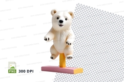 Cute white teddy bear clipart on pink skateboard PNG Product Image 1
