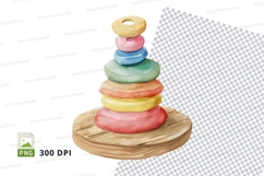 Colorful wooden stacking rings toy on white background clipa Product Image 1