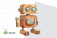Retro robot clipart vintage copper isolated PNG 300 DPI Product Image 1