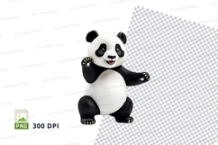 Cute panda waving clipart PNG high resolution black white Product Image 1