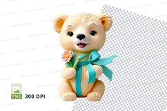 Cute teddy bear clipart with teal bow isolated on white 300 Product Image 1