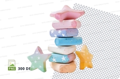 Stacked pastel books clipart with stars on checkered backgro Product Image 1