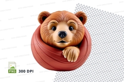 Cute brown teddy bear clipart hugging red scarf PNG Product Image 1