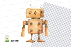 Wooden robot clipart png isolated transparent background Product Image 1