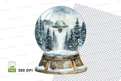 Snow globe with winter forest and flying saucer clipart png Product Image 1