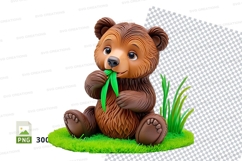 Cute brown teddy bear sitting on grass with green bow clipar Product Image 1