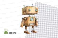 Retro wooden robot clipart isolated transparent PNG 300 DPI Product Image 1