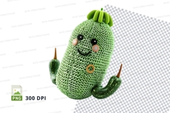 Cute green cactus knit clipart smiling cartoon character PNG Product Image 1