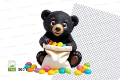 Cute black teddy bear holding colorful Easter eggs clipart Product Image 1