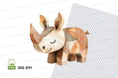 Cute cartoon rhinoceros clipart PNG isolated white backgroun Product Image 1