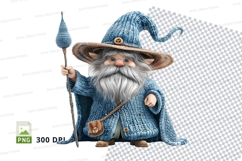 Cartoon gnome wizard holding magic staff clipart PNG Product Image 1