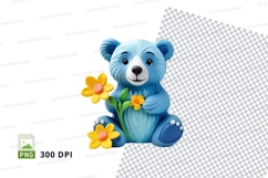 Blue teddy bear holding yellow flowers clipart png transpare Product Image 1