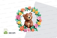 Cute teddy bear floral wreath clipart transparent PNG high q Product Image 1
