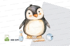 Cute penguin clipart holding fish on ice 300 DPI PNG Product Image 1