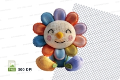 Colorful knitted flower toy smiling isolated clipart PNG Product Image 1