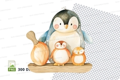Cute penguin family clipart with pumpkins on ice floe Product Image 1