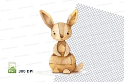 Cute wooden rabbit clipart sitting on checkered background Product Image 1