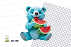 Blue teddy bear eating watermelon clipart png Product Image 1