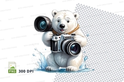 Polar bear holding camera clipart illustration on ice Product Image 1