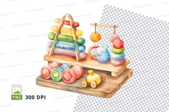 Colorful wooden abacus and toys clipart on white background Product Image 1