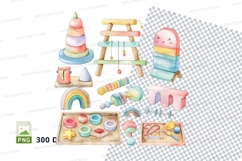 Colorful kids party clipart set with toys and rainbow theme Product Image 1