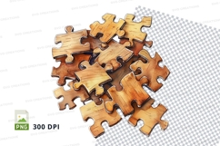 Wooden puzzle pieces scattered on white background clipart Product Image 1