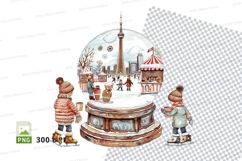 Winter snow globe clipart with festive carousel and skaters Product Image 1